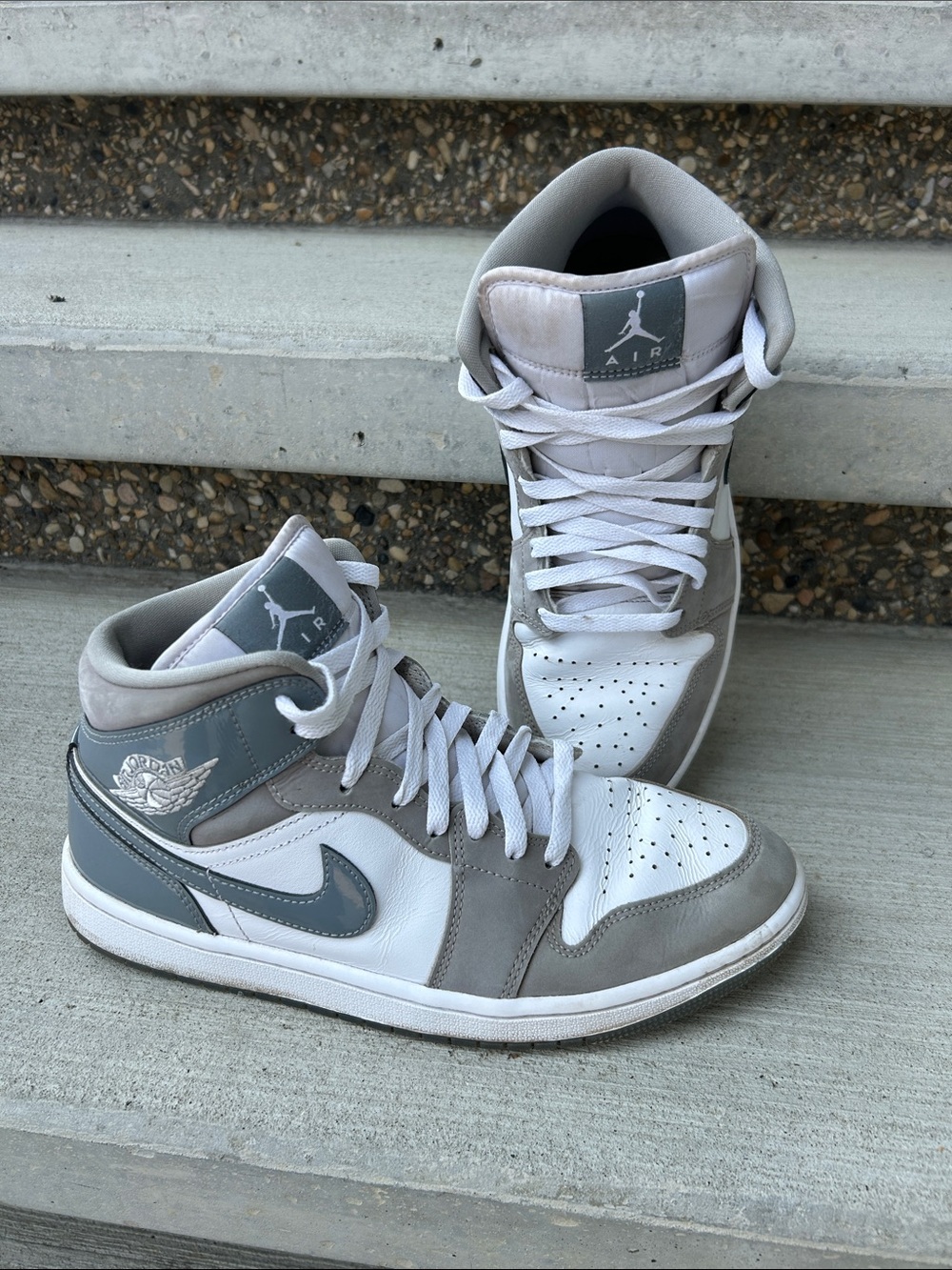 Nike Air Jordan 1 High Top Sneakers in White and Gray
